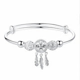 Silver Carved Beads Tassel Bangle Bracelets for Women