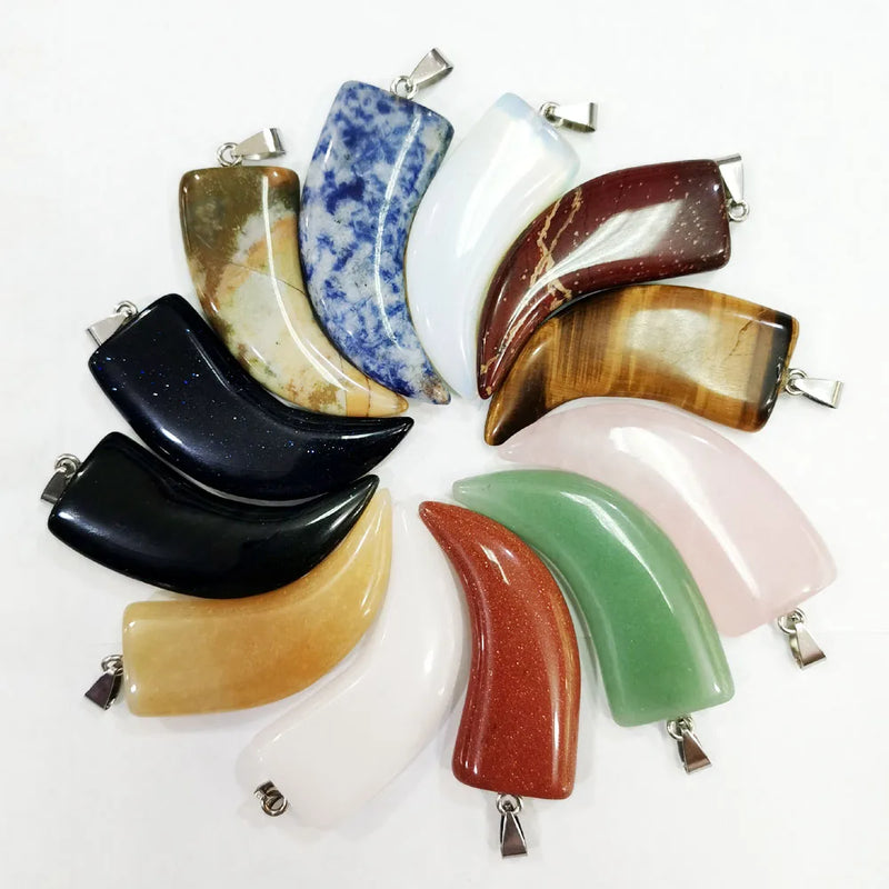 12pcs Mixed Natural Stone Ox Horn Pendants for Jewelry Making