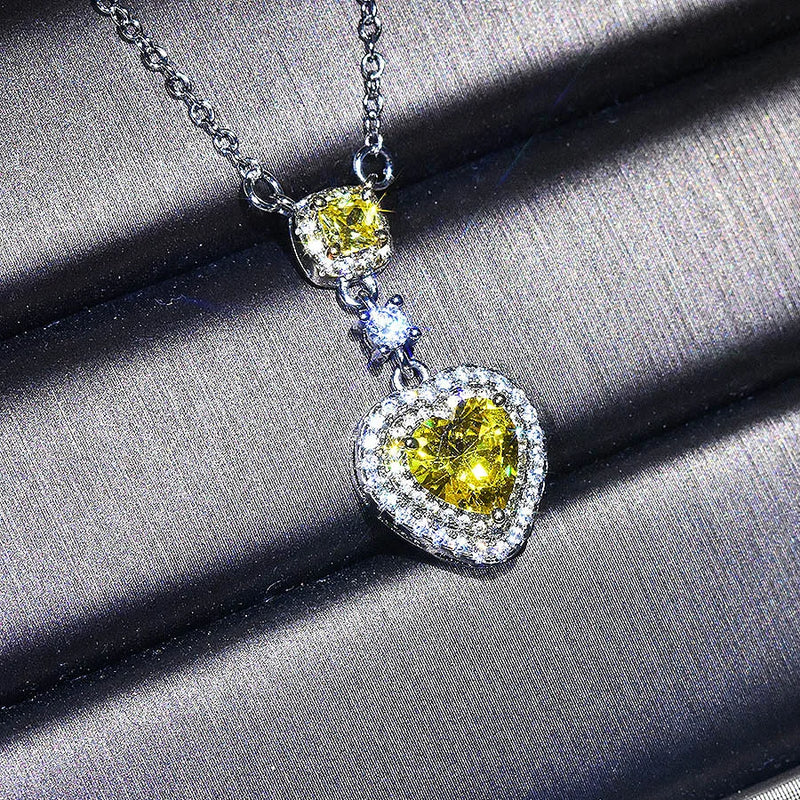 Pink Yellow Citrine Crystal Gemstone Pendant Necklace Silver Choker