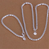 925 Sterling Silver Twisted Rope Chain Bracelets Necklace Jewelry Set