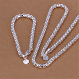 925 Silver Box Chain Bracelet Necklace Set