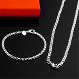 925 Silver Box Chain Bracelet Necklace Set