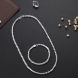 925 Silver Box Chain Bracelet Necklace Set