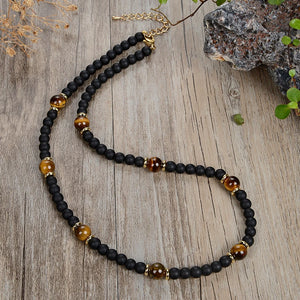 Matte Natural Tiger's Eye Kyanite Picture Stone Necklace