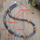 Matte Natural Tiger's Eye Kyanite Picture Stone Necklace