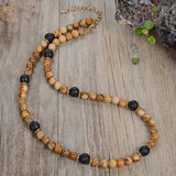 Matte Natural Tiger's Eye Kyanite Picture Stone Necklace
