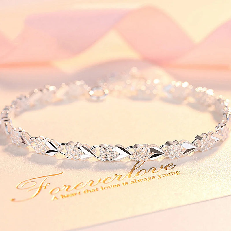 Classical Clover Chain Bracelets for Women Silver Jewelry Bijoux Argent
