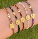 Copper Charm Bracelet 18k Plated Jesus Religious Virgen Mary Bracelet