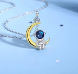 S925 Silver Astronaut Star Moon Couple Necklace Love Anniversary X210
