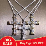 925 Silver Cross Pendant Necklace with Zircon CZ for Women