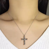 925 Silver Cross Pendant Necklace with Zircon CZ for Women