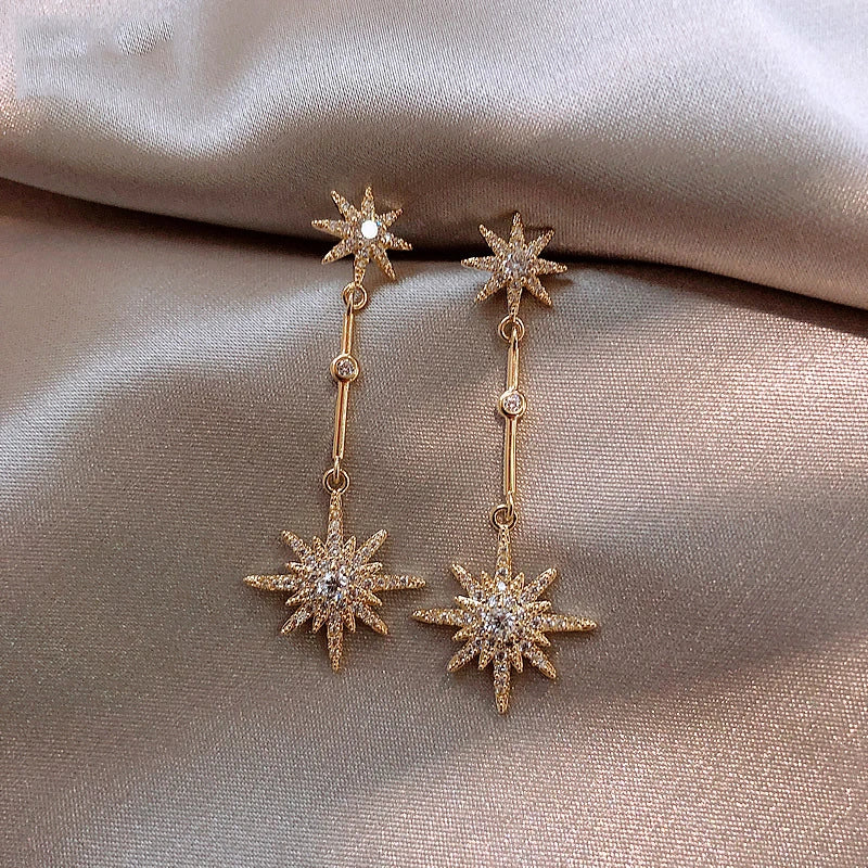 Crystal Star Long Earrings for Women