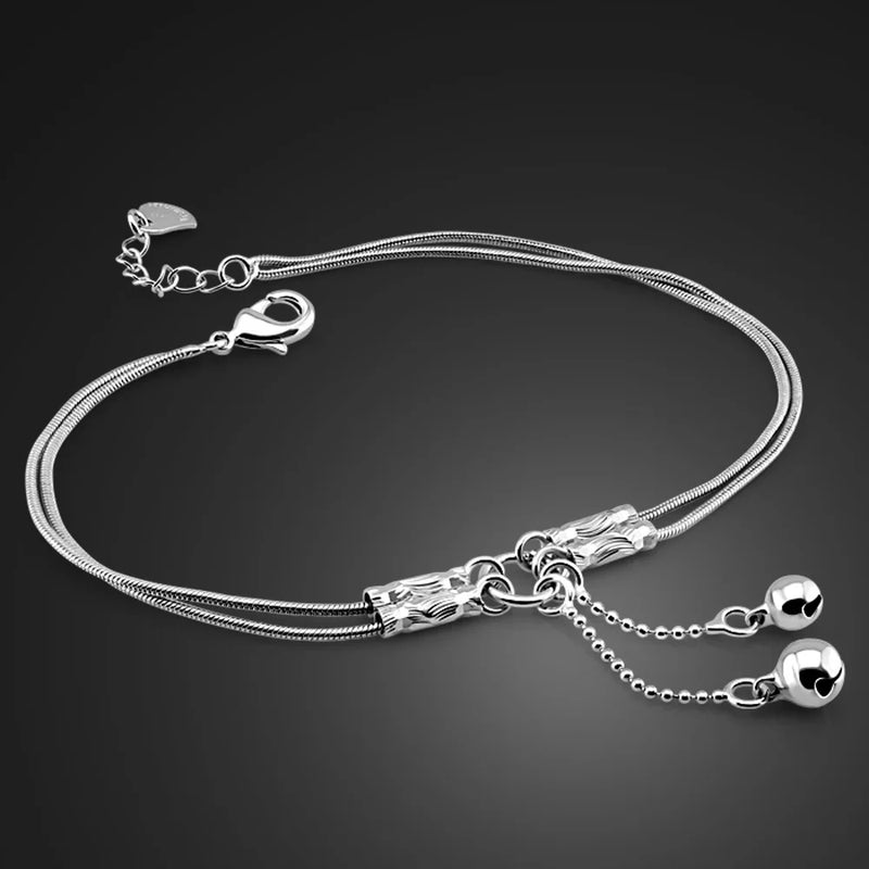 Girl Bell Anklets 925 Sterling Silver Snake Chain Anklets