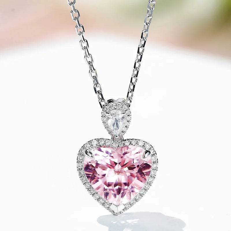 Crystal Zircon Heart Pendant Silver Necklace for Women
