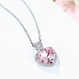 Crystal Zircon Heart Pendant Silver Necklace for Women