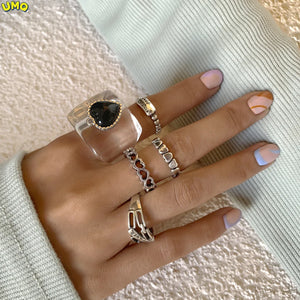Dark Sweet Wind Peach Heart Exaggerated Ring Set Street Beat Metal Letter Ring