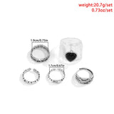 Dark Sweet Wind Peach Heart Exaggerated Ring Set Street Beat Metal Letter Ring