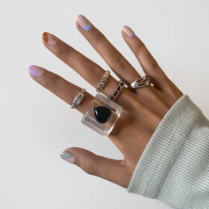 Dark Sweet Wind Peach Heart Exaggerated Ring Set Street Beat Metal Letter Ring