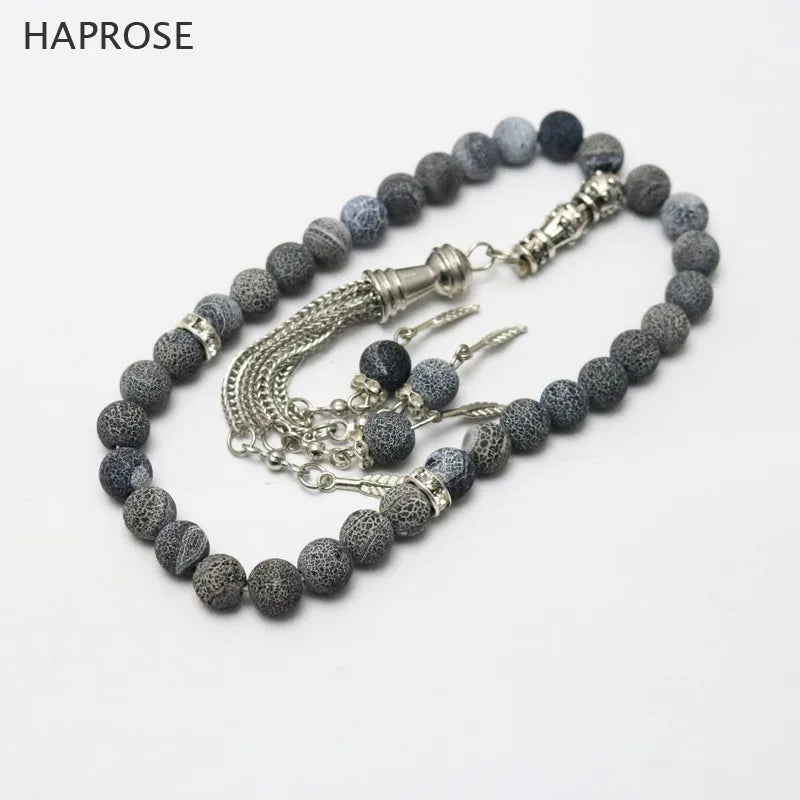 Dark Gray Agate 33 Beads Tasbih Allah Rosary 8mm Bracelet