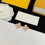 Leaf Clover Ear Stud Earrings with Rhinestone Decor