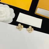 Leaf Clover Ear Stud Earrings with Rhinestone Decor