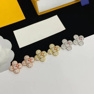 Leaf Clover Ear Stud Earrings with Rhinestone Decor
