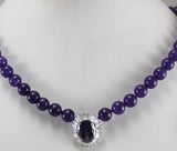 10mm Purple Jade Pendant Necklace - Silver Plated Metal