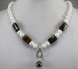 10mm Shell Beads Tiger Eye Stone Necklace Pendant