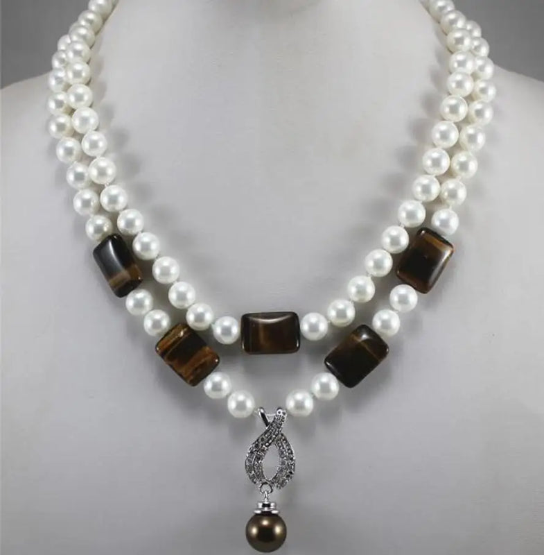 Tiger Eye Shell Bead Necklace Set