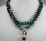 8mm Shell Beads Necklace with Green Pendant