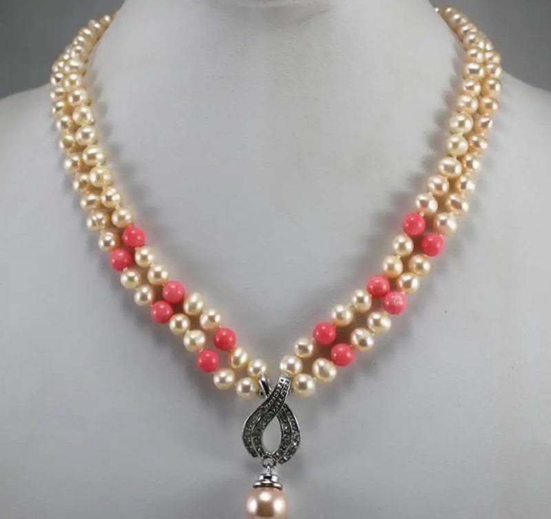 Pink Shell Bead Necklace with Pendant