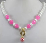 8mm Pearl and Pink Heart Necklace Pendant