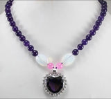 8mm Purple Jade + Opal Egg Heart Necklace