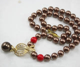 Coffee Beaded Necklace with Red Pendant