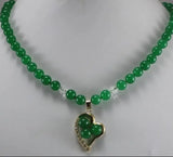 8mm Green Malay Jade Necklace with Heart Pendant
