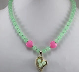 8mm Green Malay Jade Necklace with Heart Pendant