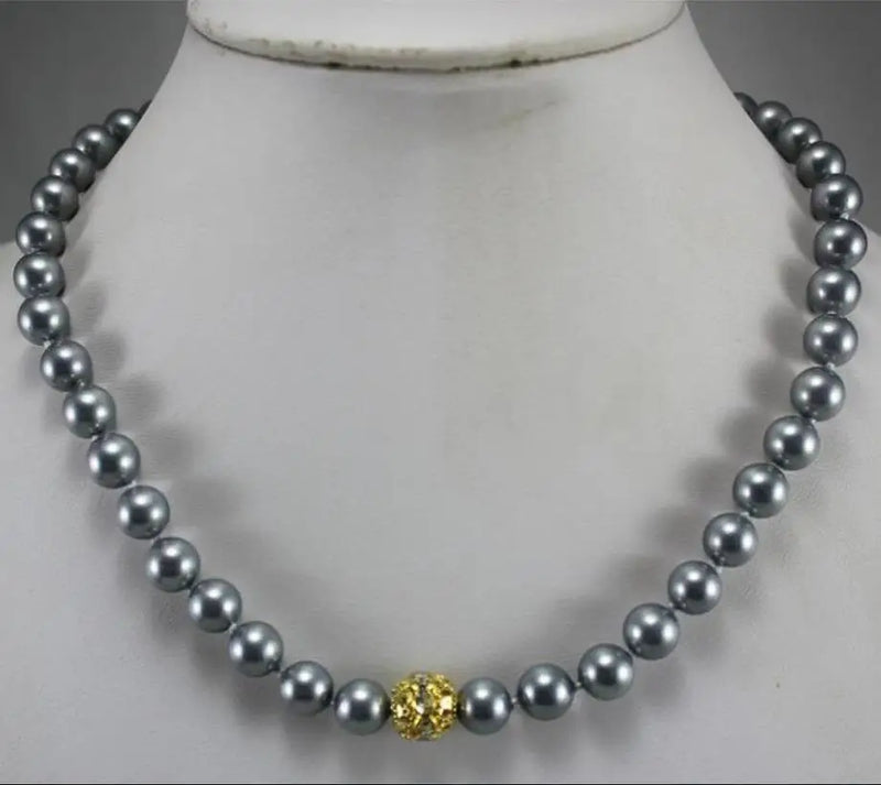 Grey Shell Beads Necklace with Diamond Accents