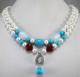 8mm Pearl & Turquoise Egg Necklace Pendant