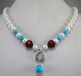 8mm Pearl & Turquoise Egg Necklace Pendant