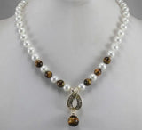 Tiger Eye Stone Necklace Pendant with 8mm Pearl
