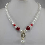 8mm Shell Beads Necklace with Red Heart Pendant