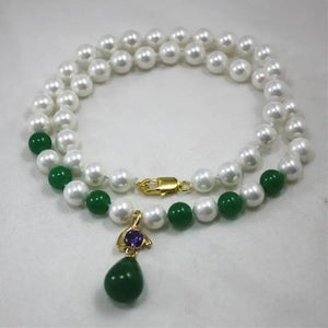 8mm Shell Beads & Emerald Plated Necklace Pendant
