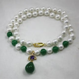 8mm Shell Beads & Emerald Plated Necklace Pendant