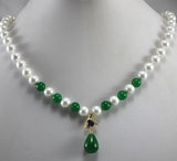 8mm Shell Beads & Emerald Plated Necklace Pendant