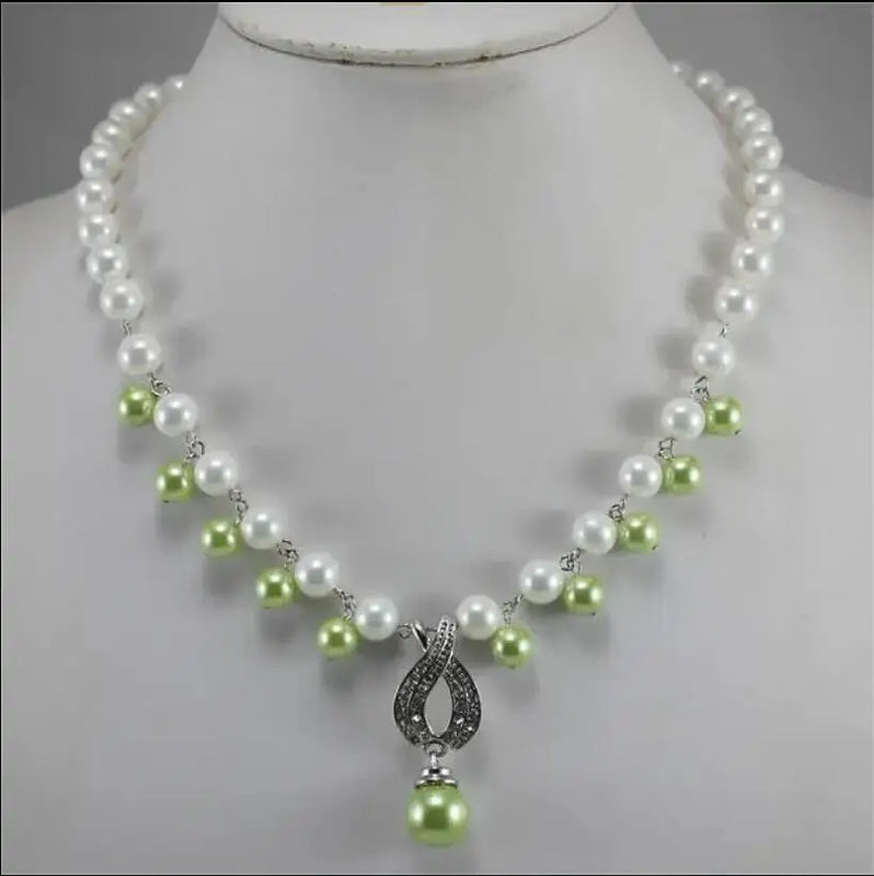 8mm Shell Beads Necklace with Green Fruit Pendant