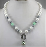 8mm Shell Beads Grey Shell Beads Silver Plated Pendant Necklace