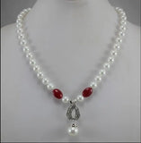 8mm Shell Beads Red Egg Silver Plated Necklace Pendant