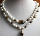 8mm Shell Beads & Tiger Eye Stone Pendant Necklace