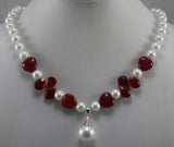 8mm Shell Pearl Red Heart Pendant Necklace
