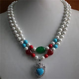 8mm Shell Pearl Red Egg Green Metal Silver Plated Necklace Pendant
